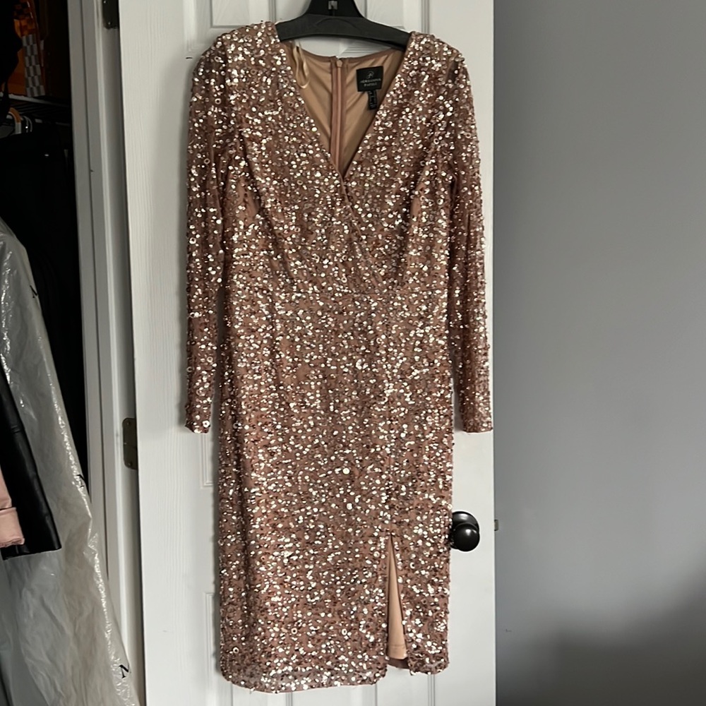 Adrianna Papell long sleeve sequined midi dress
